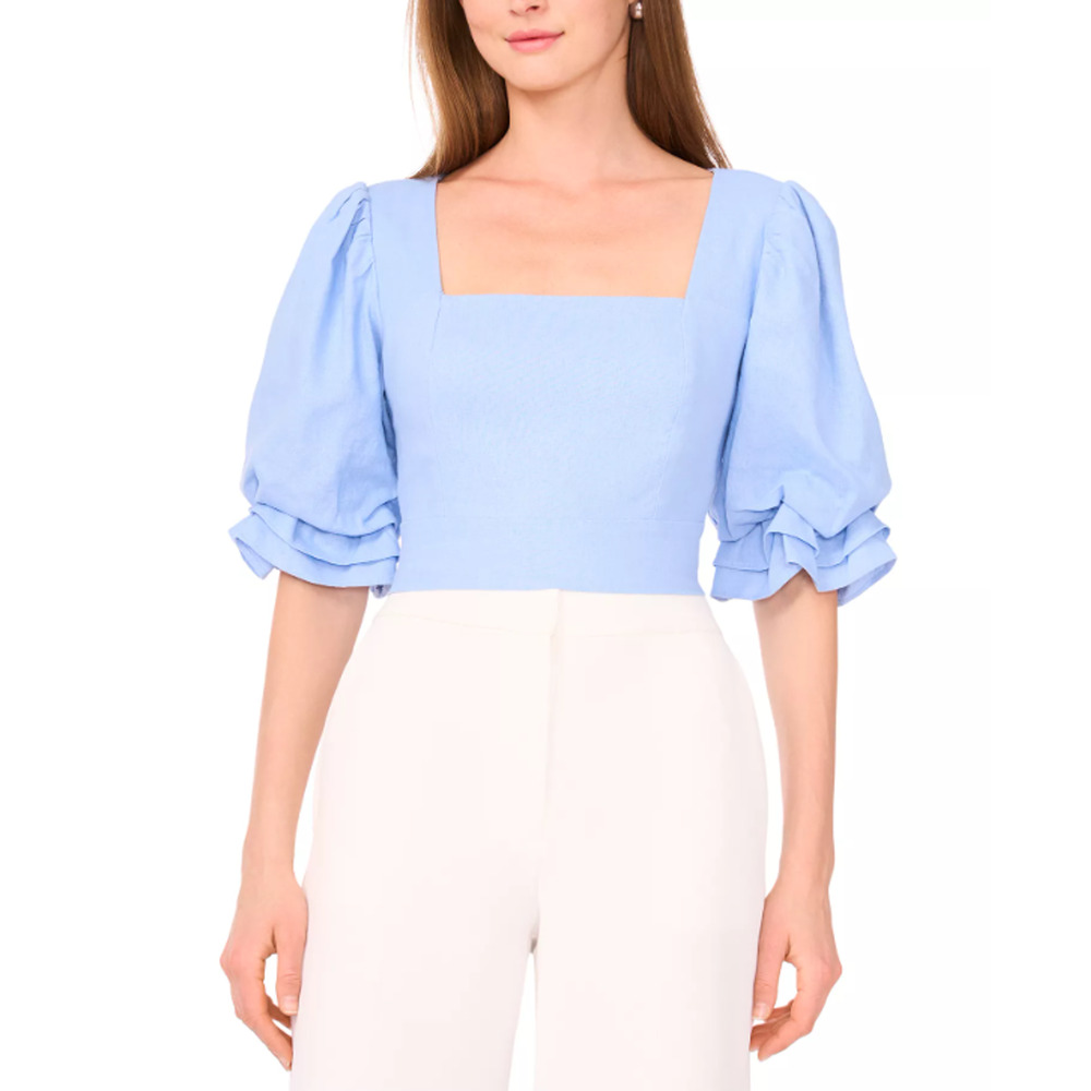 Parker Women's The Lona Square-Neck Blouson-Sleeve Blouse Blue Sz XL 17232